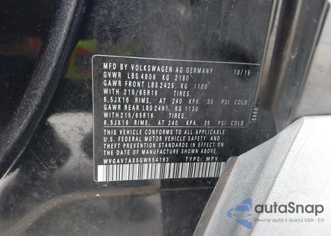 2016 Volkswagen Tiguan S from USA, damaged, VIN WVGAV7AX5GW554163